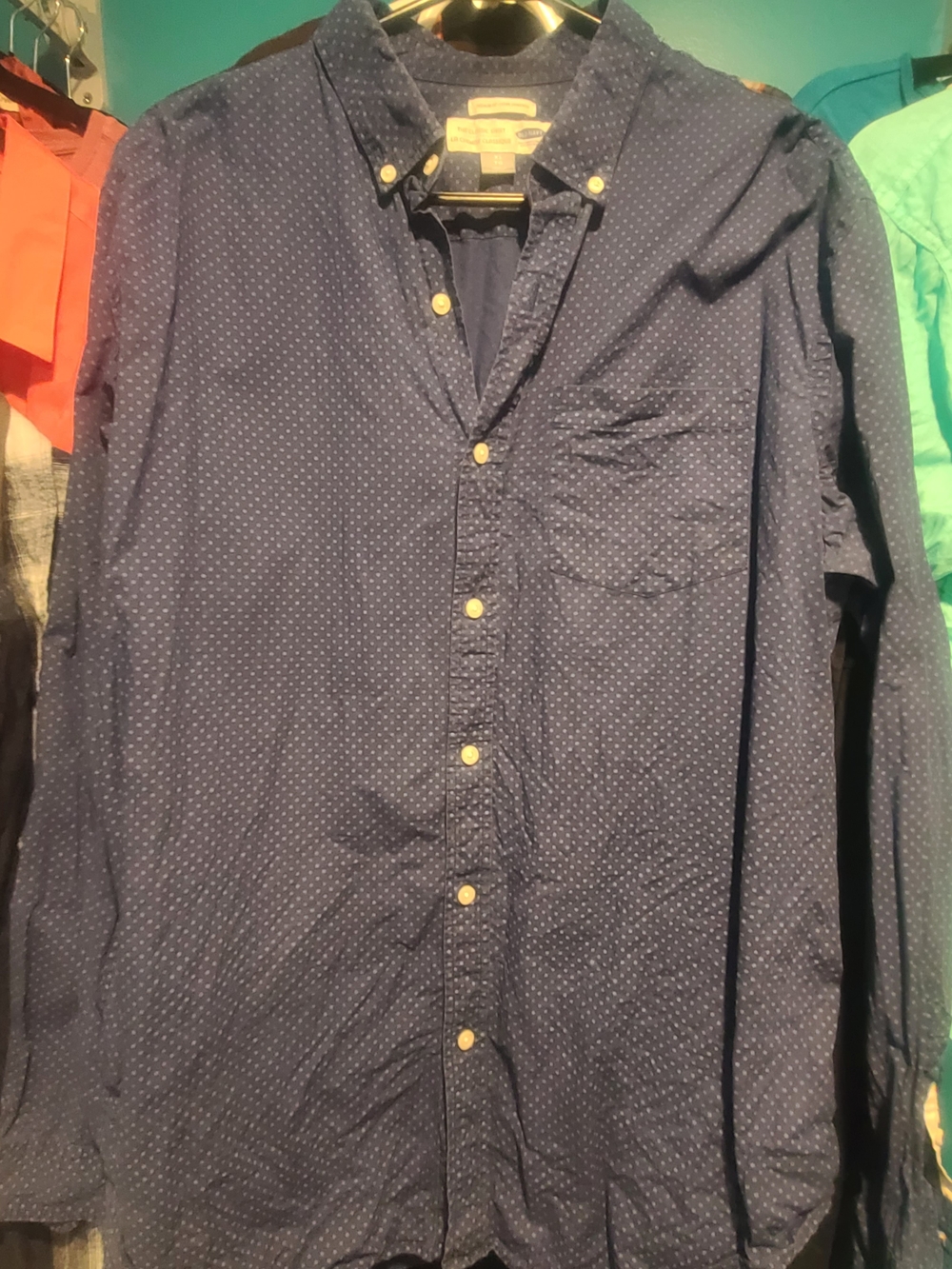 Old Navy Men's Navy Button-Down with Micro Dot Pattern